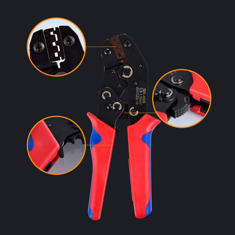 "Ergonomiskt krimpverktygssats för män, robust högkvalitativt stål, inkluderar 450 trådanslutningar och ändhylsor."