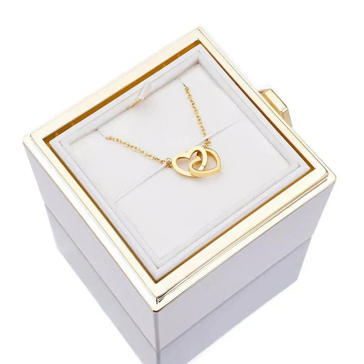 Personlig gåva: Evig ros & halsband i gult guld. Tidlöst smycke för henne.