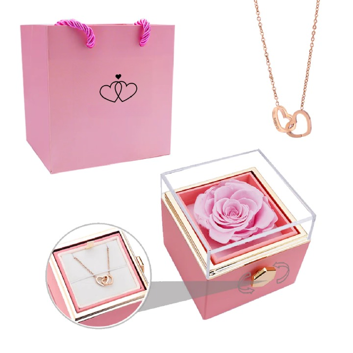 Personligt guldhalsband med evig ros i presentbox. Romantisk present till henne.