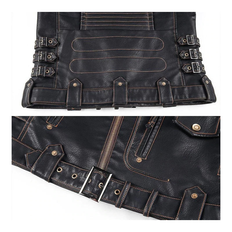 "Exklusiv herr vintage PU-skinnjacka framifrån, med lappkrage och modern stil. Perfekt för modeentusiaster."