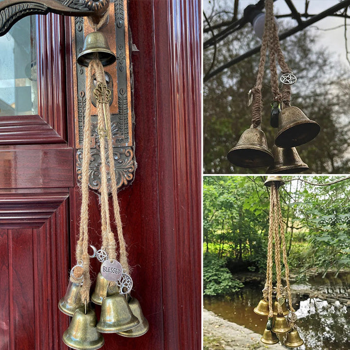 "Exorcism Lycka Ringklocka: Mässing och metall, sex ringklockor med amuletter, andlig dekoration för hemmet."