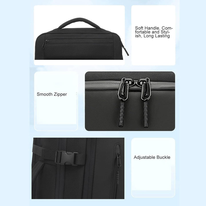 Dravion expanderbar reseryggsäck 56–75L. Förvaring & vakuumkompression för handbagage & längre resor.