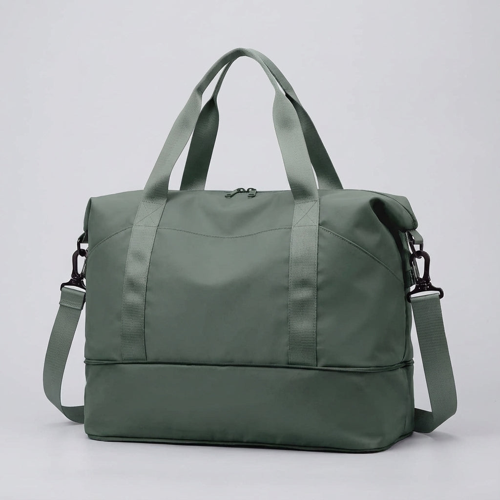 Kompakt TravelNest reseväska som smidigt blir ditt handbagage. Expanderbar duffelväska för flyget.