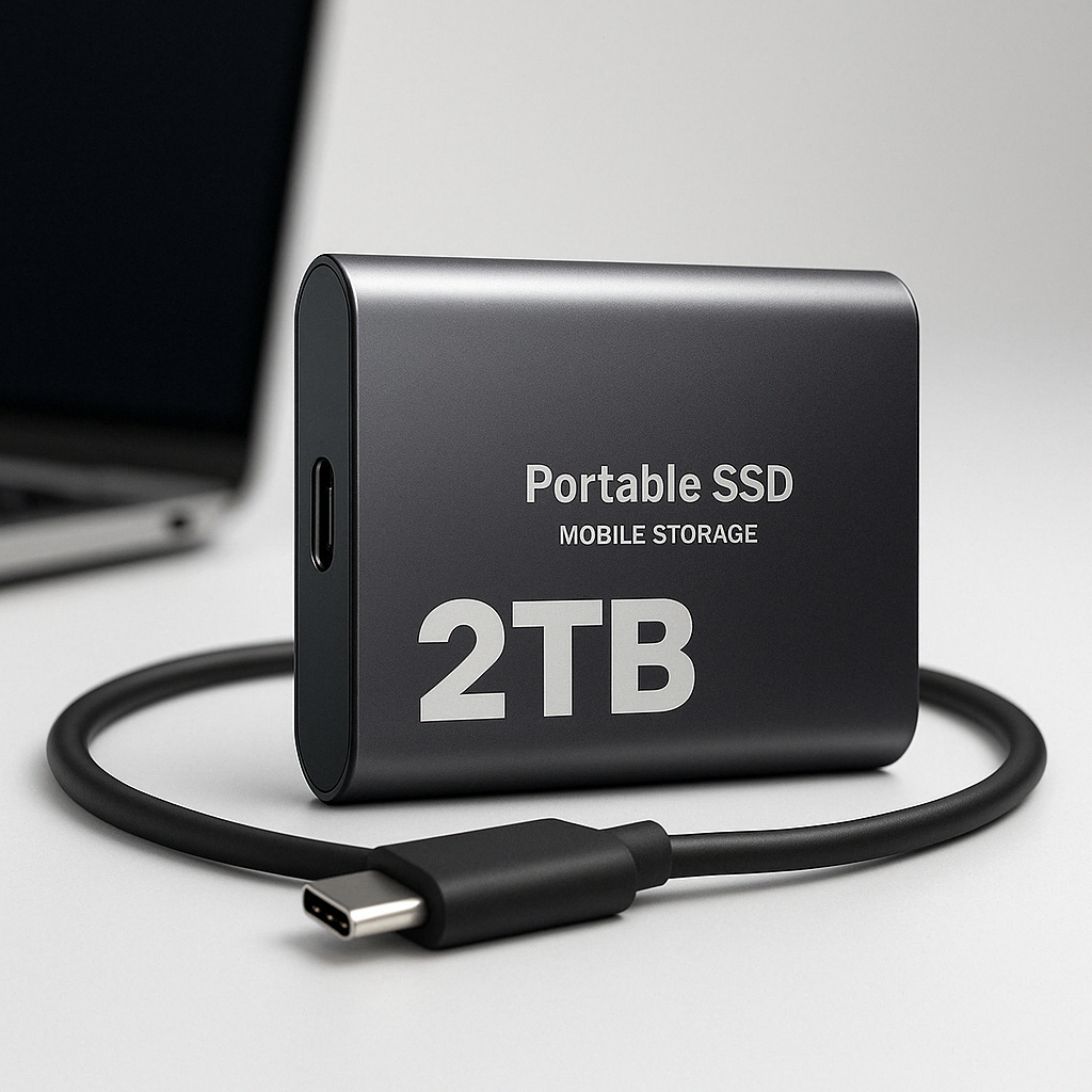 Extern SSD 2TB med USB-C för ultrasnabb dataöverföring. Kompakt bärbar lagring för PC/Mac.