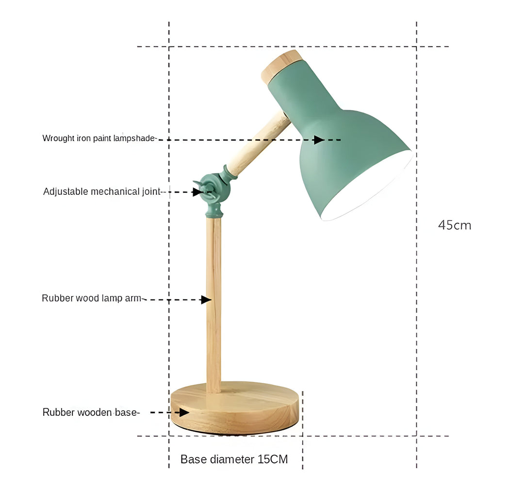 Modern inredningsdetalj: Färgglad Macaron LED-bordslampa i trä, justerbar design.