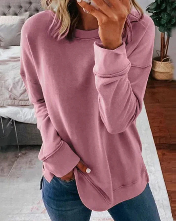 Löst sittande dam sweatshirt, färggrann med avslappnad fritidsstil för bekvämt vardagsmode.