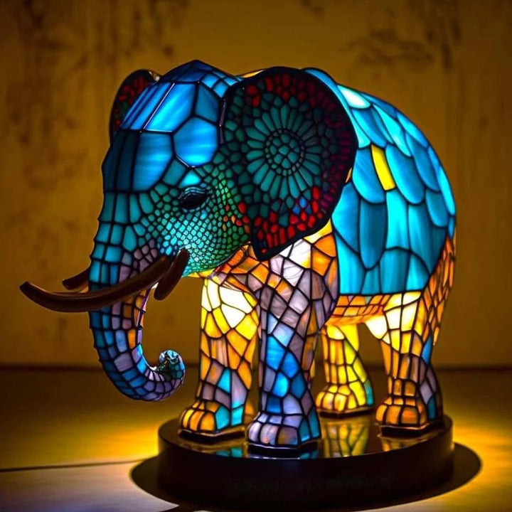 Unik bordsdekoration: färgstark VitraGlow glasdekoration med fantasidjur, handgjord konst.