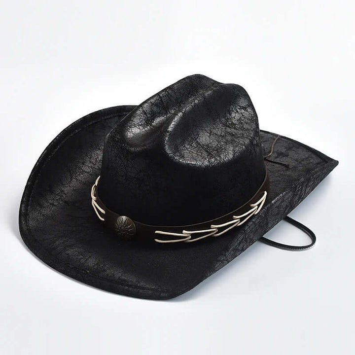 Cowboyhatt i läder med benpärlor – Westernstil