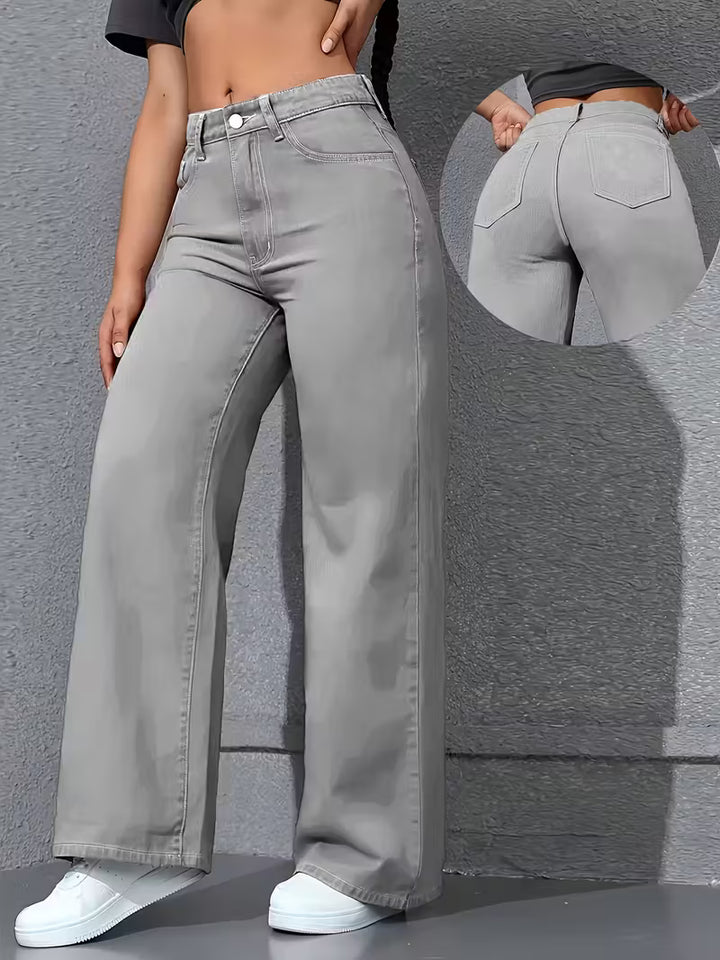 Dam Hög Midja Vida Jeans i Armégrön