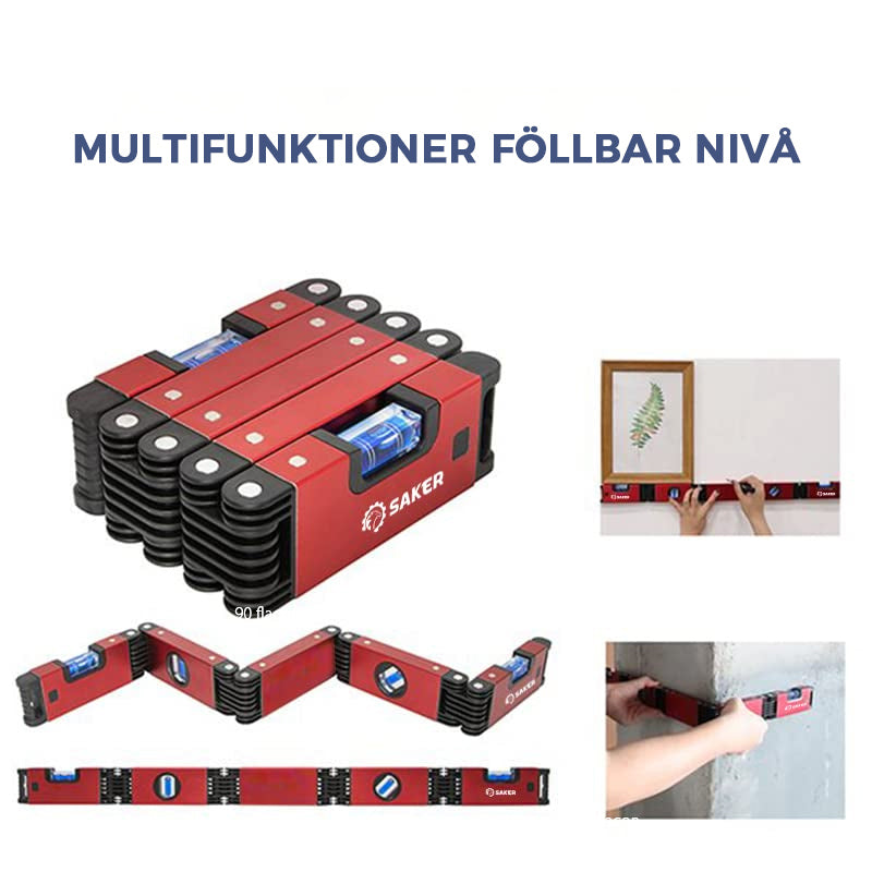 Fällbar aluminium nivå för precis mätning, kompakt design, robust, trefaldig mätning 45°, 90°, och 180°. Perfekt för DIY.