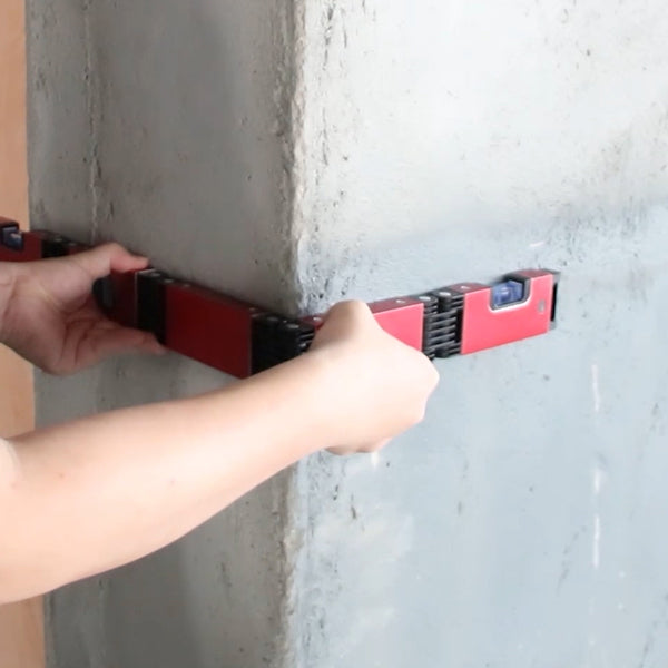 Fällbar aluminium nivå för precis mätning, kompakt design, robust, trefaldig mätning 45°, 90°, och 180°. Perfekt för DIY.