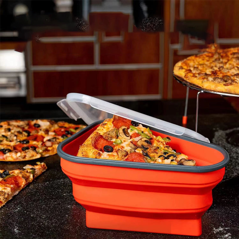 "Fällbar lufttät pizzabehållare i silikon, blå, sparar plats i kylen, fräsch förvaring av pizza, BPA-fritt material."