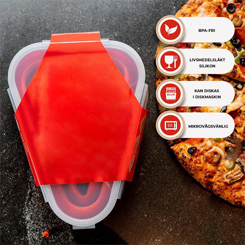 "Fällbar lufttät pizzabehållare i silikon, blå, sparar plats i kylen, fräsch förvaring av pizza, BPA-fritt material."
