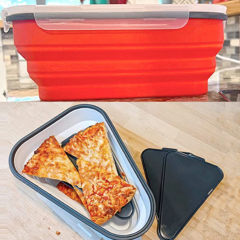 "Fällbar lufttät pizzabehållare i silikon, blå, sparar plats i kylen, fräsch förvaring av pizza, BPA-fritt material."