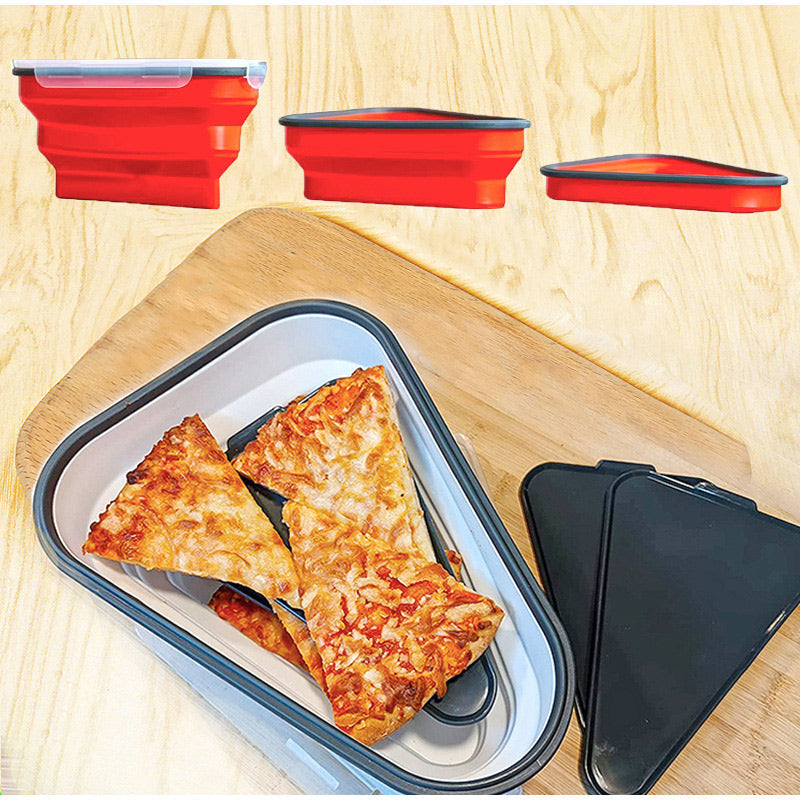 "Fällbar lufttät pizzabehållare i silikon, blå, sparar plats i kylen, fräsch förvaring av pizza, BPA-fritt material."