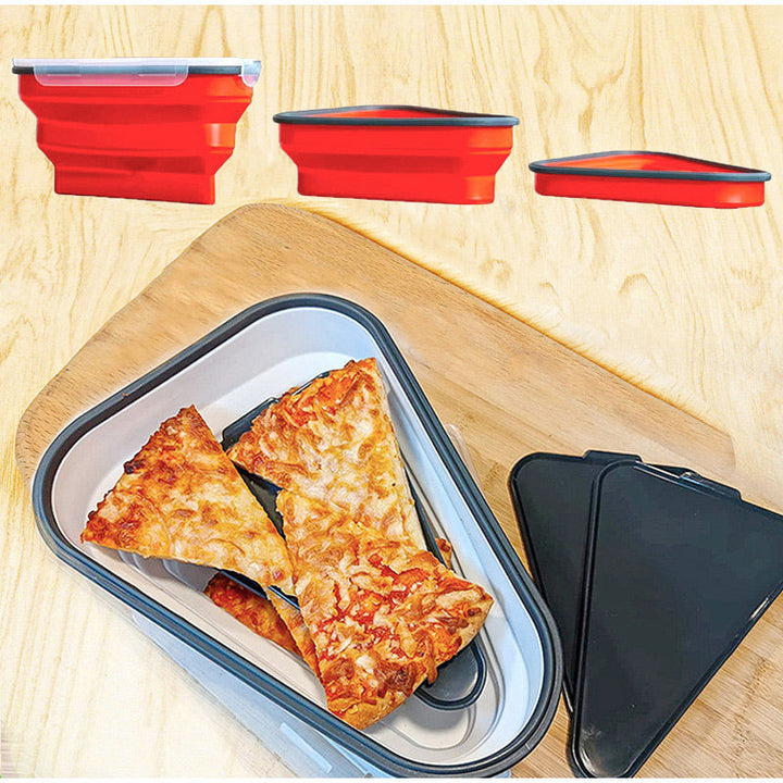 "Fällbar lufttät pizzabehållare i silikon, blå, sparar plats i kylen, fräsch förvaring av pizza, BPA-fritt material."