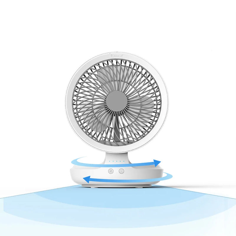 "Fällbar skrivbordsfläkt med nattljusfunktion, grå eller vit, modern design för arbets- eller sovrum."