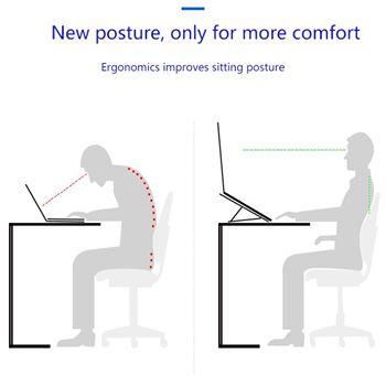 "Fällbart laptop-stativ av stilrent aluminium med justerbara höjder, lätt design och silikonhalkskydd för ergonomic användnin