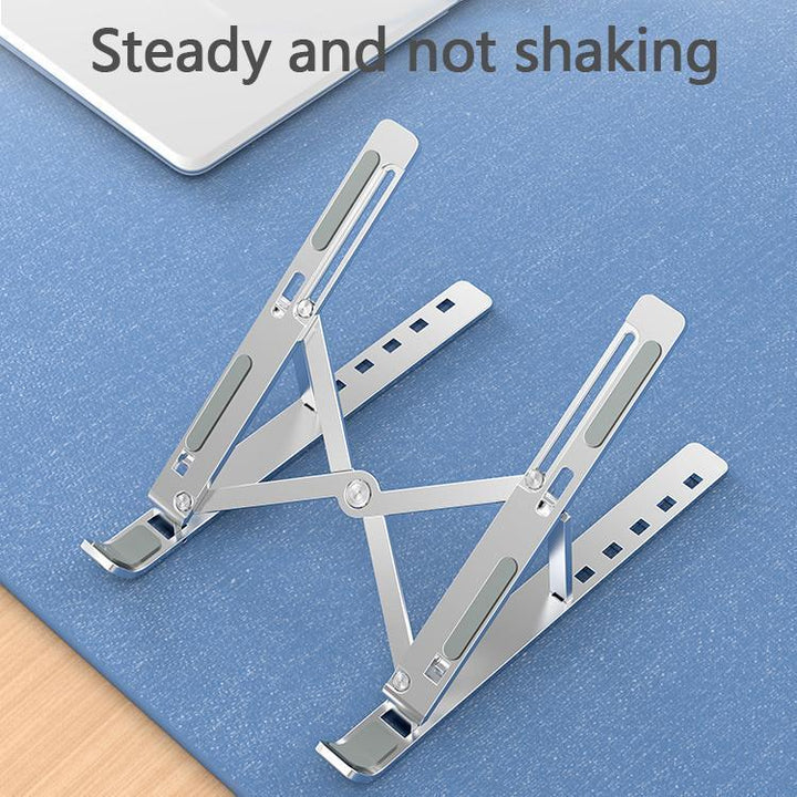 "Fällbart laptop-stativ av stilrent aluminium med justerbara höjder, lätt design och silikonhalkskydd för ergonomic användnin