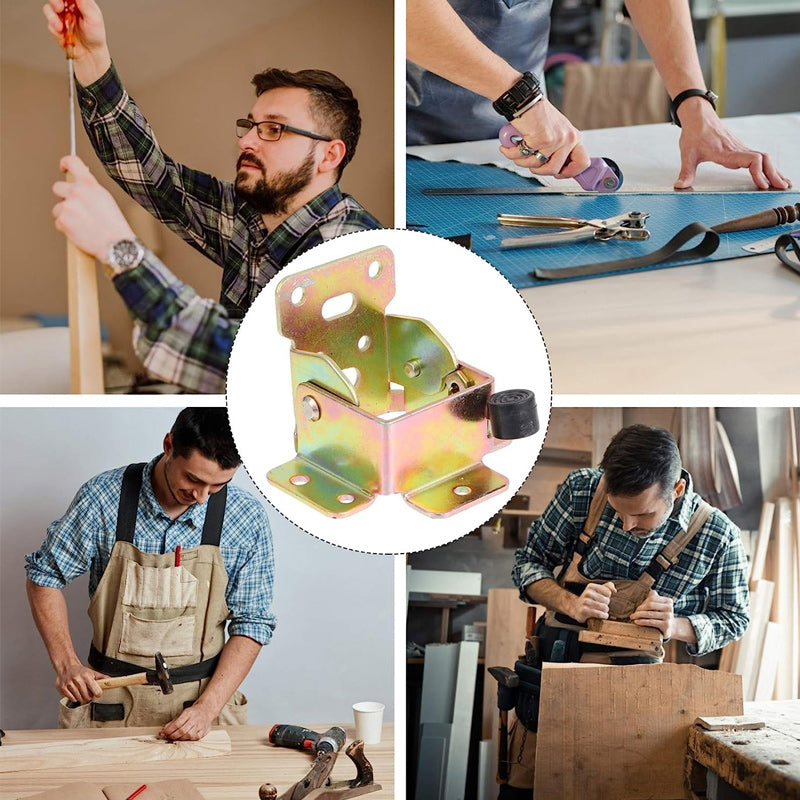 "Fällbart låsgångjärn för DIY-projekt, guldfärgad metall med antik finish, idealisk för hyllor och hopfällbara bord."