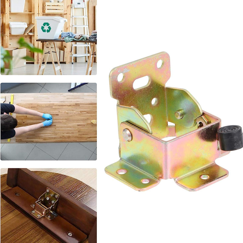"Fällbart låsgångjärn för DIY-projekt, guldfärgad metall med antik finish, idealisk för hyllor och hopfällbara bord."