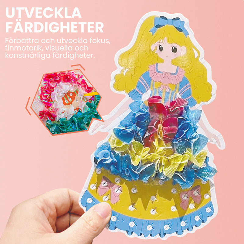 "Färgglad aktivitetsbok för flickor med klädesign och klistermärken, stimulerar kreativitet och färdighetsutveckling."