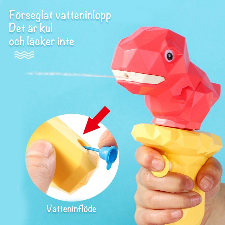 "Färgglad dinosaurieformad vattenpistol för barn, perfekt för sommarlekar. Enkel användning och säker för små händer."