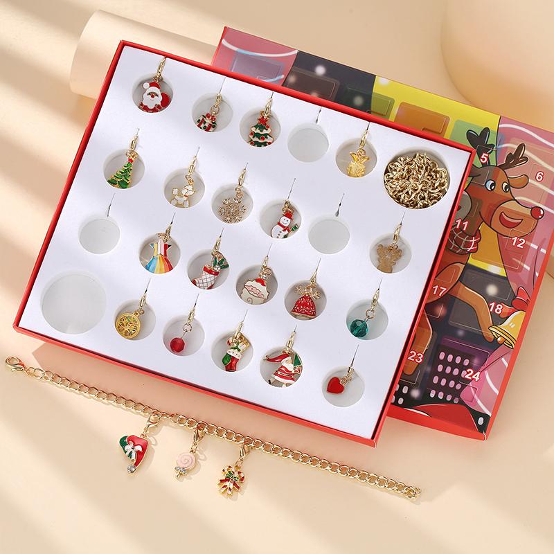 "Färgglad DIY armband adventskalender för tjejer, med varje dag en ny berlock, nickelfritt och anpassningsbart armband."