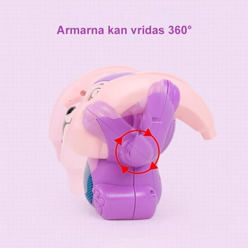 "Färgglad elektrisk tumlande apa leksak för barn som spelar musik och lyser upp, säker och lätt för små händer."