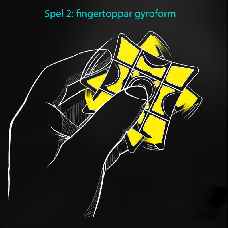 "Färgglad fidget Rubiks kub i svart, korall och ljusblå. Kombinerar stresslindring med rolig och mångsidig design."