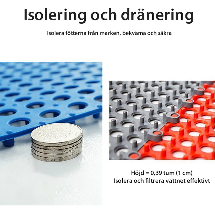 "Färgglad halkskyddsmatta i PVC för badrum, med prickad yta, vit, röd, grön, blå och grå, säker och halkfri användning."