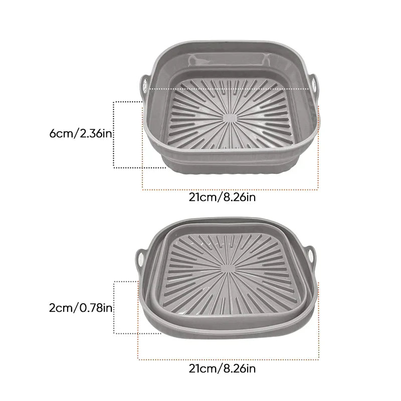 "Färgglad hopfällbar silikon air fryer grillpanna för kök, kvadratisk form, främjar hälsosam och enkel matlagning."