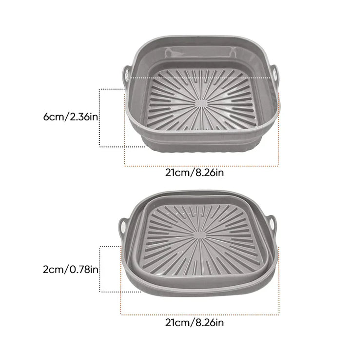 "Färgglad hopfällbar silikon air fryer grillpanna för kök, kvadratisk form, främjar hälsosam och enkel matlagning."
