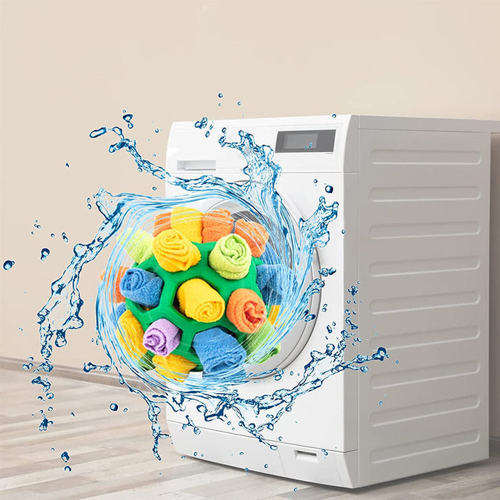 "Färgglad hundtuggleksak med Sniffe-Kulor för träning i polarfleece, lämplig för valpar och smådjur."