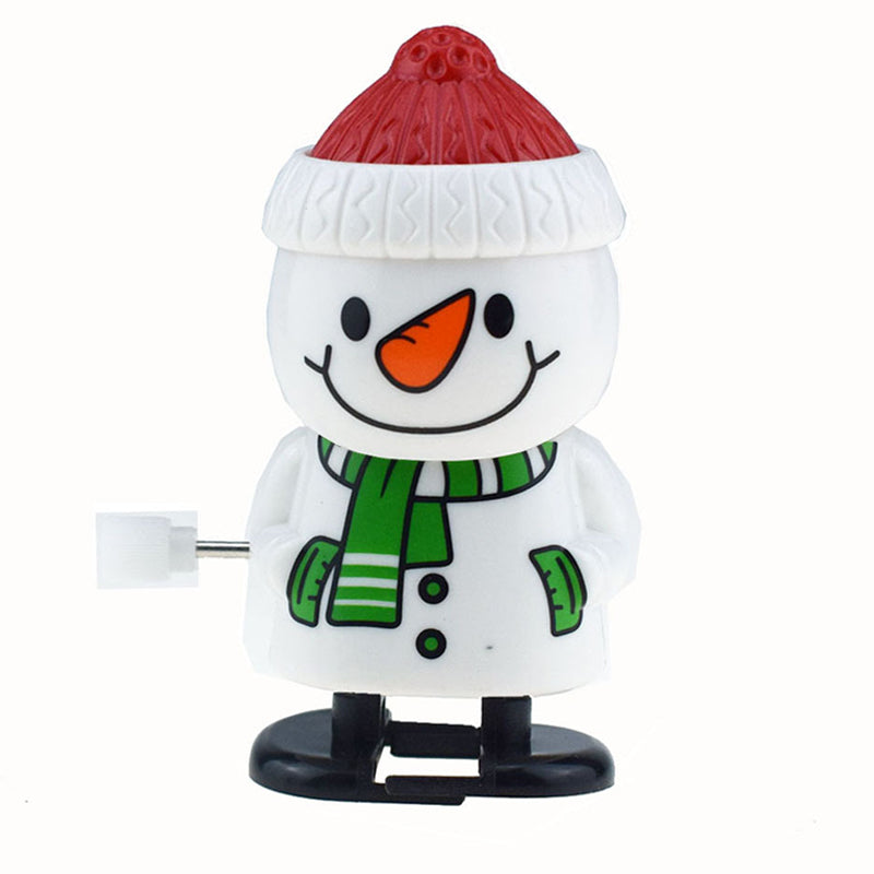 "Färgglad jul urverk leksak för barn, visar snögubbe och renmotiv, hoppar och springer utan batterier."