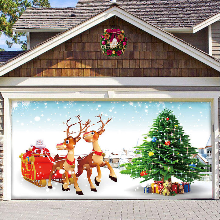 "Färgglad julbanner i polyester för garageport utomhus, 200x150 cm, sprider julglädje och passar sektionella portar."