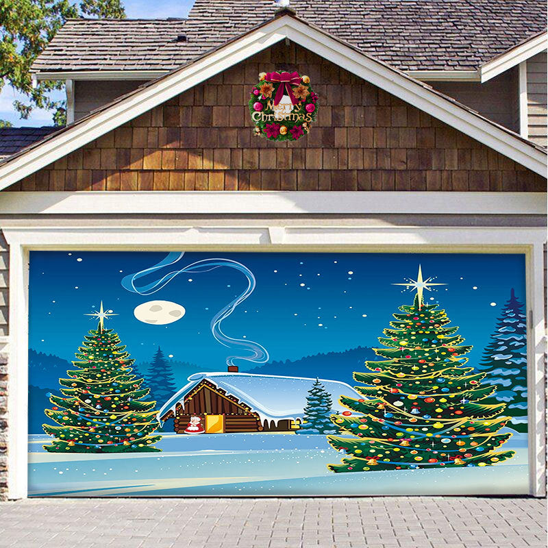 "Färgglad julbanner i polyester för garageport utomhus, 200x150 cm, sprider julglädje och passar sektionella portar."