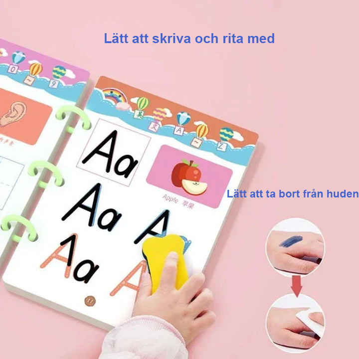 "Färgglad kalkeringsbok för barn, hjälper små i åldern 2-6 att utveckla skriv- och ritfärdigheter."