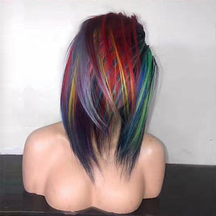 "Färgglad korthårig peruk för kvinnor, naturlig stil, varierande färger och realistisk design, perfekt för uttrycksfull stil.