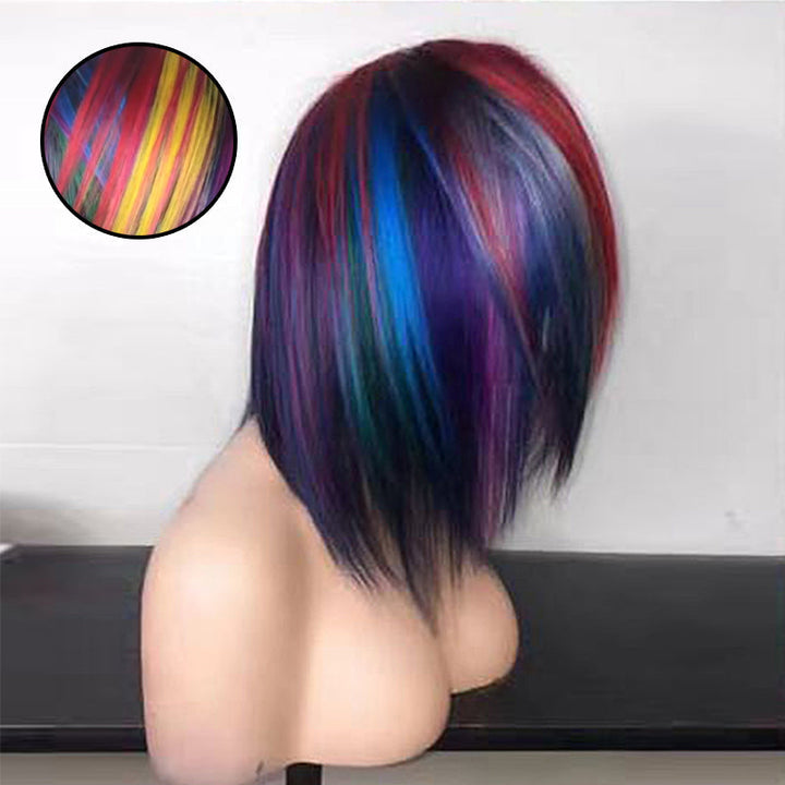 "Färgglad korthårig peruk för kvinnor, naturlig stil, varierande färger och realistisk design, perfekt för uttrycksfull stil.