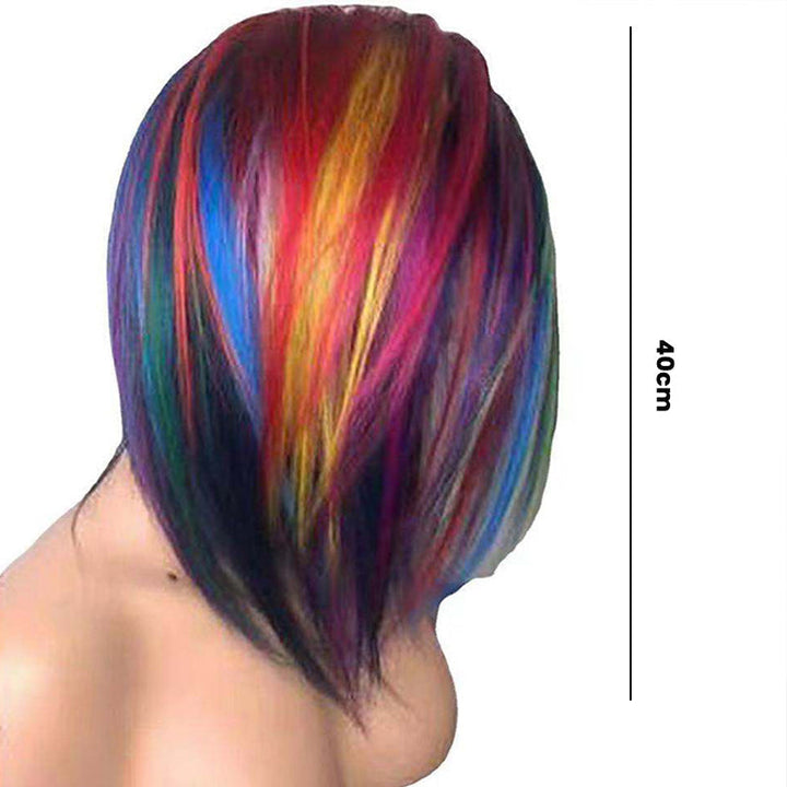 "Färgglad korthårig peruk för kvinnor, naturlig stil, varierande färger och realistisk design, perfekt för uttrycksfull stil.