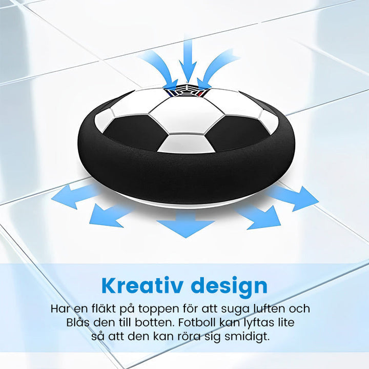 "Färgglad LED-fotboll med hover-effekt, perfekt för barn och husdjur att leka inomhus i mörka miljöer."
