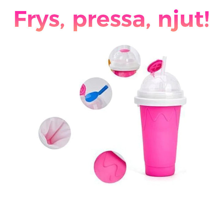 "Färgglad magisk slush-kopp i silikon för uppfriskande sommarfrysupplevelse. Perfekt för att göra frysta drycker hemma."