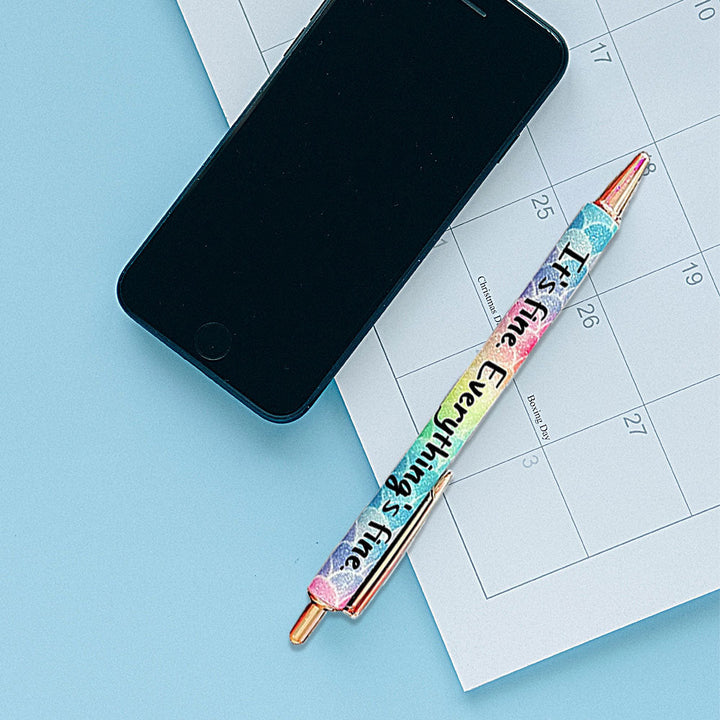 "Färgglad metallkulspetspenna, 14 cm, glatt budskap, stilren design. Perfekt för kontor och hem."