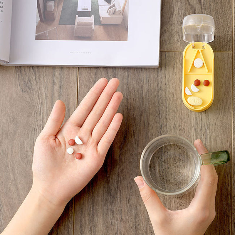 "Färgglad portabel pilleravskärar-organisatör med flera fack, ergonomisk design för enkel medicinhantering, hälsa och välbefi