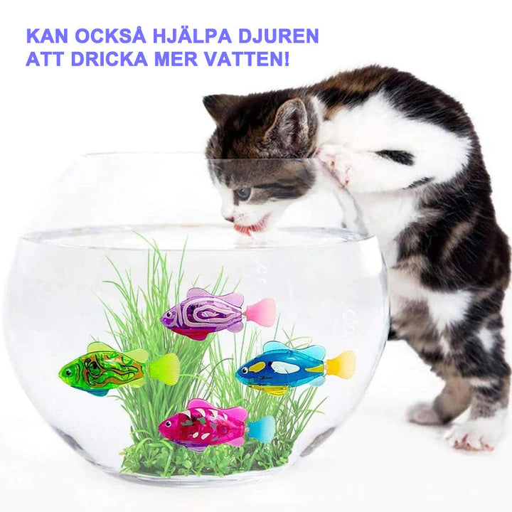 "Färgglad simrobot fiskleksak för husdjur, interaktiv och simulerande, med blinkande LED för katt eller hund."