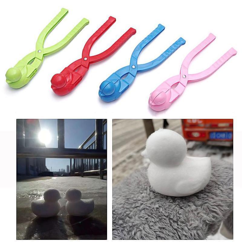 "Färgglad Snow Duck barnlekform i plast för snö och sand, ergonomisk design för enkel formning av ankor utomhus."