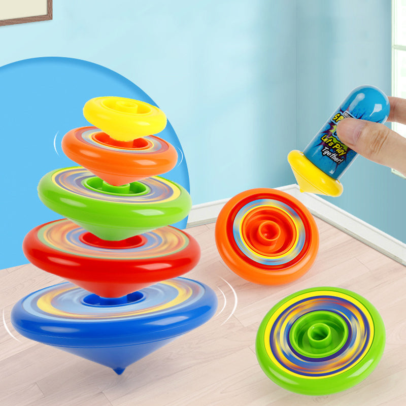 Färgglad snurrleksak i plast för barn, visar levande färger och lekfull design, stimulerar kreativitet och motorik.