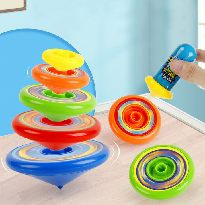 Färgglad snurrleksak i plast för barn, visar levande färger och lekfull design, stimulerar kreativitet och motorik.