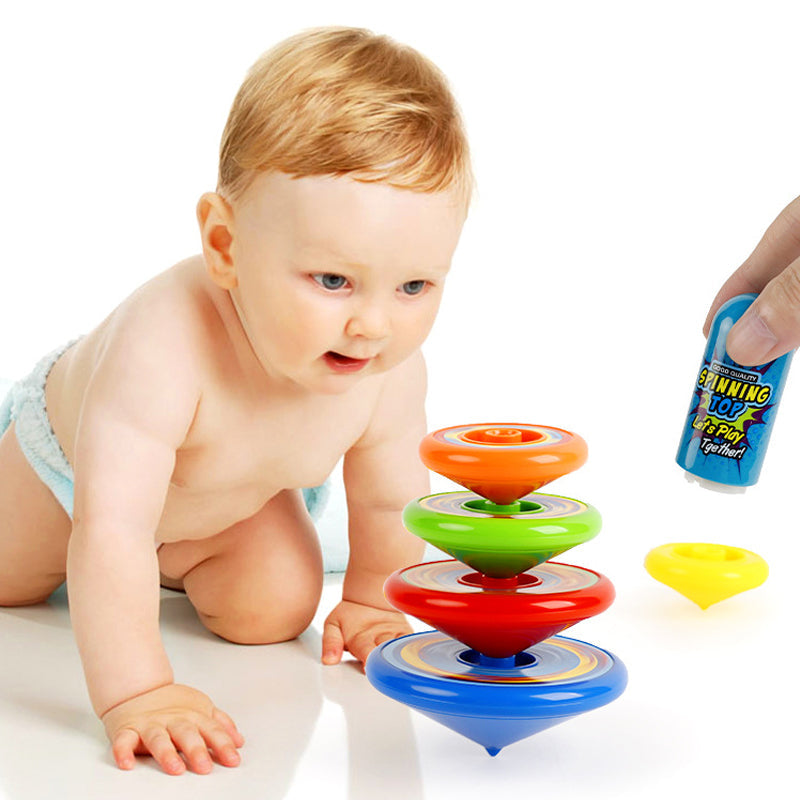 Färgglad snurrleksak i plast för barn, visar levande färger och lekfull design, stimulerar kreativitet och motorik.